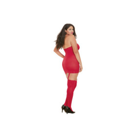 Bodystocking rouge grande taille effet guêpière avec dentelle 